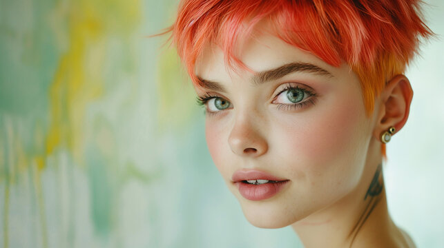 Fiery Pixie Cut: A bold, fiery red pixie cut with edgy, choppy layers, perfect for an avant-garde art exhibition or a trendy downtown cafe, making a daring and stylish statement