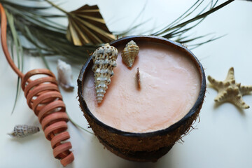 gift concept. original candle in coconut natural soy wax