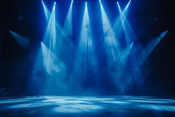 Online concert with blue stage lights and live streaming in the context of COVID 19