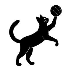 cat playing basketball vector silhouette on white background