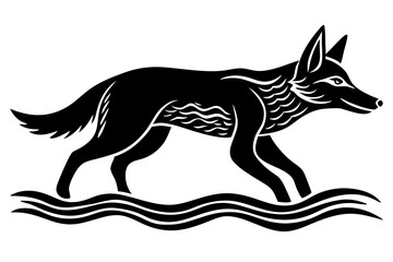 Coyote swims icon vector silhouette 