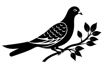 Dove on a branch in tree vector silhouette 