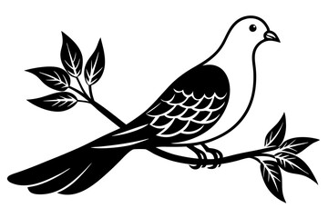 Dove on a branch in tree vector silhouette 