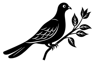 Dove on a branch in tree vector silhouette 