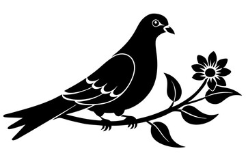 Dove on a branch in tree vector silhouette 