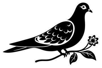 Dove on a branch in tree vector silhouette 