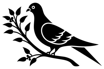 Dove on a branch in tree vector silhouette 