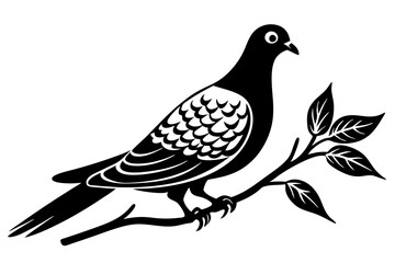 Dove on a branch in tree vector silhouette 