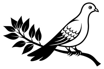 Dove on a branch in tree vector silhouette 
