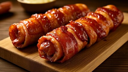  Deliciously glazed baconwrapped hot dogs ready to be savored