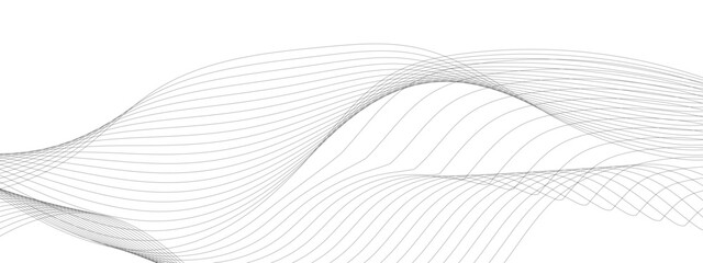 Fototapeta premium Abstract wavy white and grey curved lines on transparent background. Frequency sound wave lines and technology background, Design for brochure, flyer, banner, template, business wave lines background.