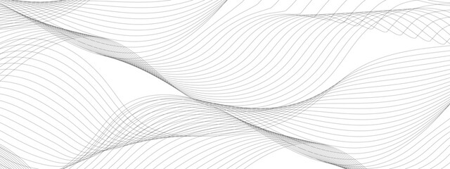 Abstract wavy white and grey curved lines on transparent background. Frequency sound wave lines and technology background, Design for brochure, flyer, banner, template, business wave lines background.