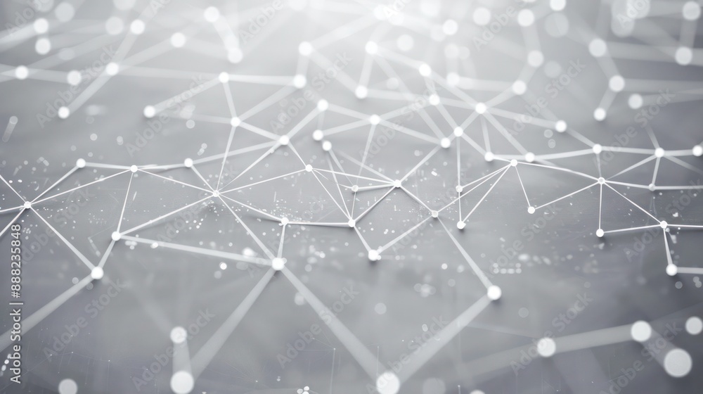 Poster light gray dots connected by white shimmering lines on a dove gray canvas, text area clearly marked 