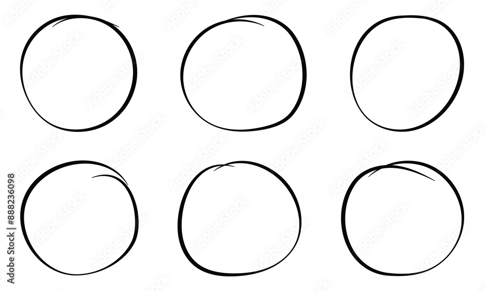 Poster hand drawn circle line sketch set isolated on white background. vector circular scribble doodle roun