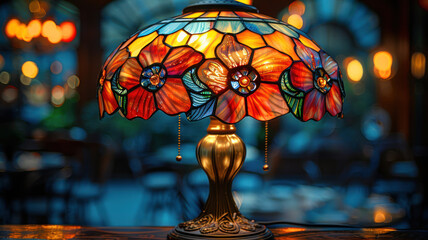 Colorful stained glass lamp with floral pattern