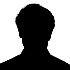 Silhouette of an adult man. Male avatar. Social media icon. Portrait with a tousled hairstyle. Silhouette isolated on white