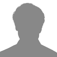 Silhouette of an adult man. Male avatar. Social media icon. Portrait with a tousled hairstyle. Gray silhouette isolated on white