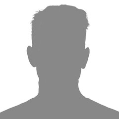 Silhouette of an adult man. Male avatar for social networks. Portrait with disheveled hair. Gray silhouette isolated on white