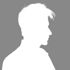 Silhouette of an adult man. Male avatar for social networks. Portrait with a tousled hairstyle. Gray inverted silhouette isolated on white