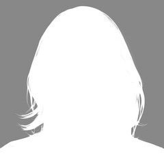 Silhouette of an adult woman. Female avatar. Social media icon. Gray inverted silhouette isolated on white