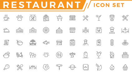 Restaurant business related and food icon set vector line icon