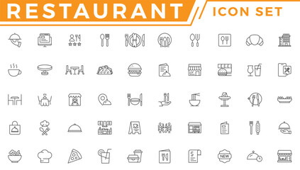 Restaurant business related and food icon set vector line icon