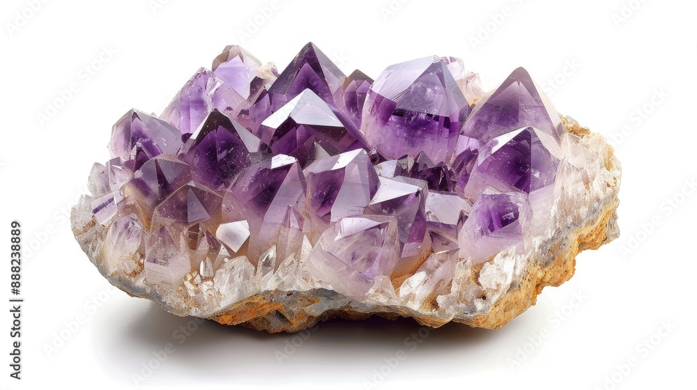 Poster amethyst macro photo with focus stacking on white background