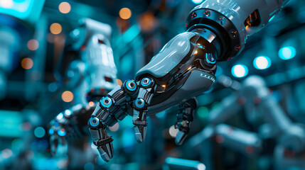Closeup of a robotic arm, futuristic technology