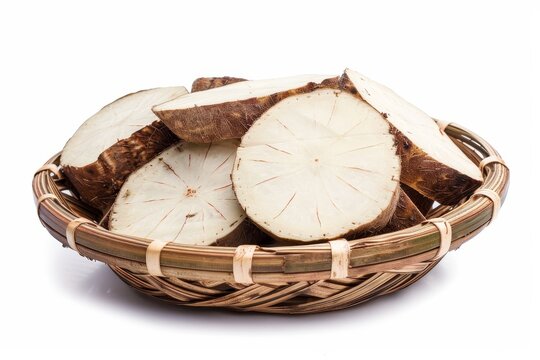 Manioc in basket white background