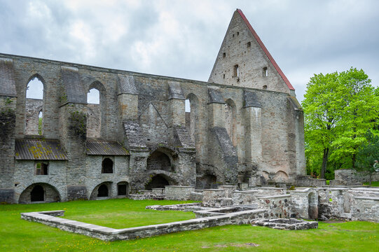 View of the main building of the ruined medieval monastery. St. Bridget&rsquo;s Convent ruins in Tallinn, Estonia.