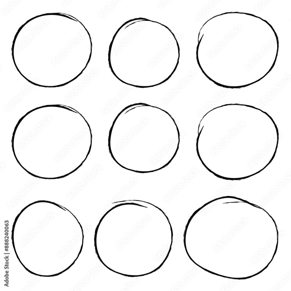 Poster hand drawn circle line sketch set isolated on white background. vector circular scribble doodle roun