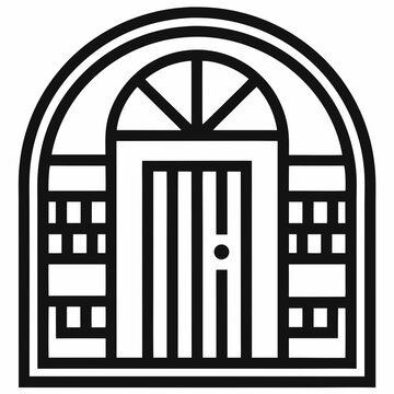 recommend clip art: Gate line art icon, Decorative gate icon vector