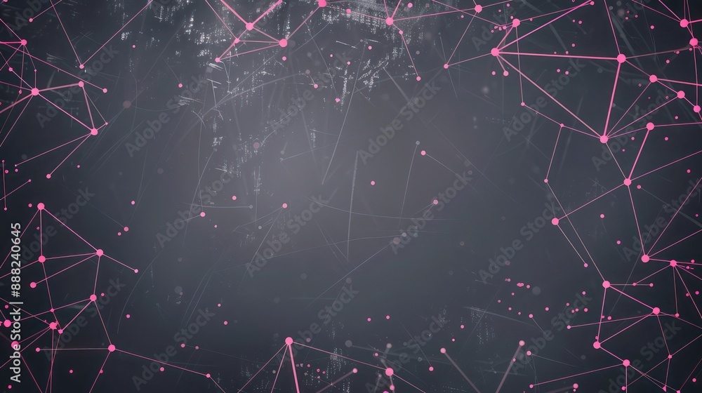 Poster magenta dots linked by blush pink lines on a dark gray canvas, text space in the bottom center