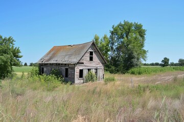 Fototapeta premium Old barn in field under summer sky