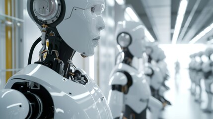 Humanoid robots performing various tasks in an industrial setting