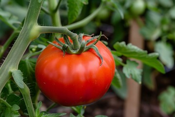 Photo of a tomato in a garden
