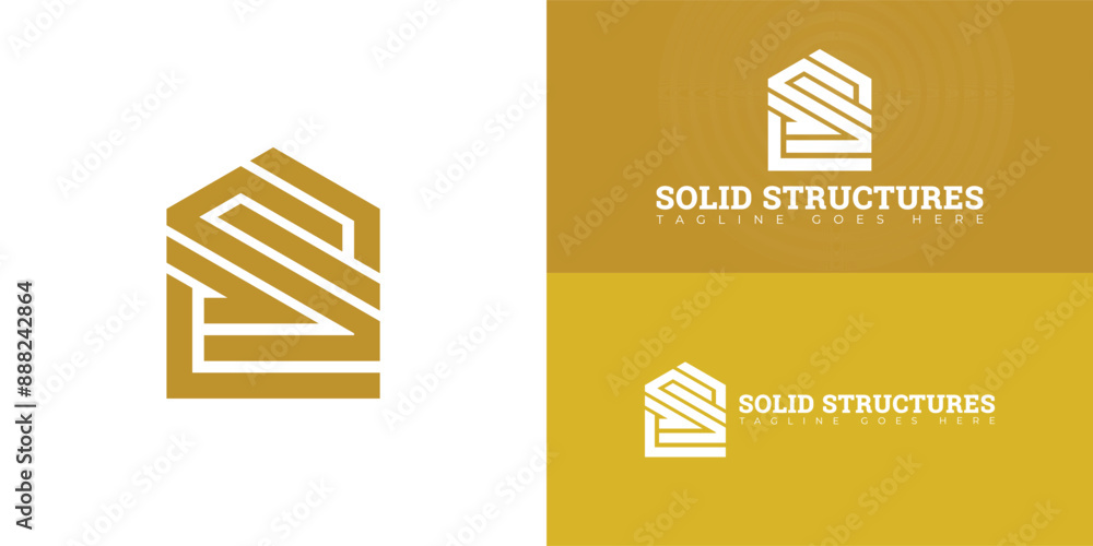 Poster abstract initial letter s or ss logo in yellow-gold color isolated on multiple background colors. th