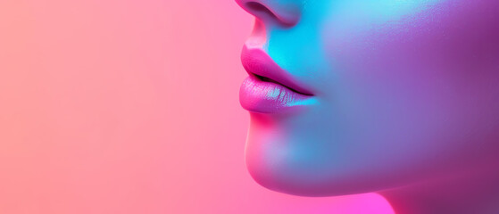 Trendy makeup techniques by makeup artists, front view, showcasing popular cosmetic trends, technology tone, colored pastel