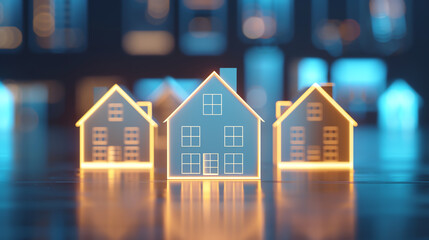 Trendy real estate investment strategies, front view, promoting profitable property investments, technology tone, Tetradic color scheme