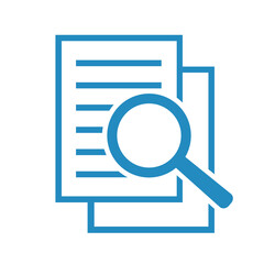 Dokument z lupą. Ikona kontroli i wyszukiwania dokumentów.