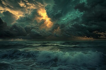 Fototapeta premium Dark and Foreboding Cloud Storm Approaching Over Ocean Generative Illustration
