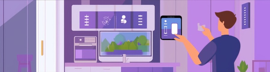 Fototapeta premium Modern Convenience Unfolded: A Person Controlling Smart Home Devices with a Mobile App, Showcasing the Connectivity of Smart Home Technology