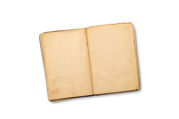 Top-down view of an open cookbook with empty pages