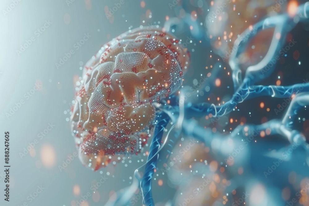 Poster futuristic digital art of a glowing brain with neural connections, symbolizing artificial intelligen