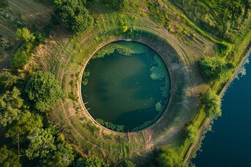 Fototapeta premium Bird s eye view of irrigation tank for farming