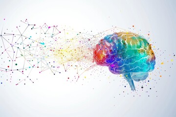 Abstract illustration of a brain with vibrant colors and geometric shapes, symbolizing creativity and intelligence.