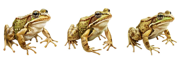 Naklejka premium Set of A green-bodied frog and a brown-bodied frog with their legs stretched out isolated on tranparent background