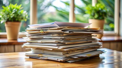 A Stack of Papers on a Wooden Table, Papers, Documents, Office , Organization