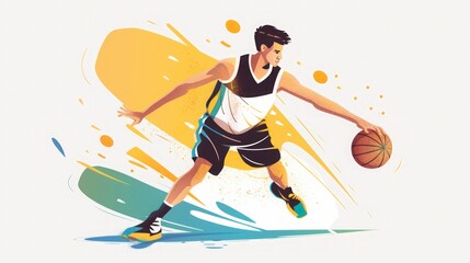 Fototapeta premium Dynamic Basketball Player Illustration: Dribbling with Skill and Passion