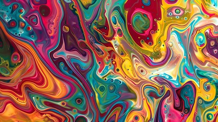 Multicolored liquid drops creating an abstract, artistic backdrop. Neon liquid patterns forming a vibrant, dynamic background. 